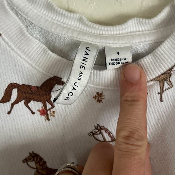 Janie And Jack Girls Horse Novelty Print Puff Sleeve Crewneck Sweatshirt 4 Ivory - Picture 6 of 9